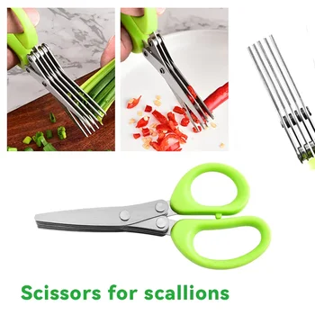 Stainless Steel 5 Layer Kitchen Scissors Scallion Cutter Pepper Herb Laver Spices Onion Cooking Tool