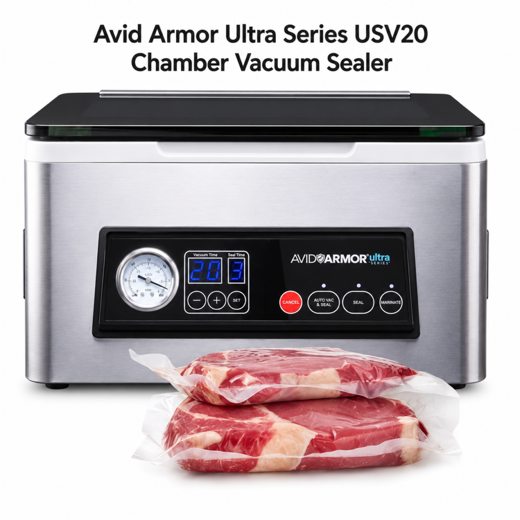 Avid Armor Ultra Series USV20 Chamber Vacuum Sealer, Stainless Steel Food Saver Vacuum Machine, Vacuum Food Sealer for Wet Foods, Sous Vide & Meal Prep