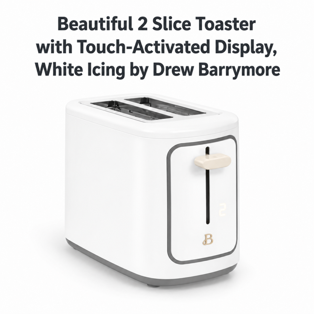 Beautiful 2 Slice Toaster with Touch-Activated Display, White Icing by Drew Barrymore