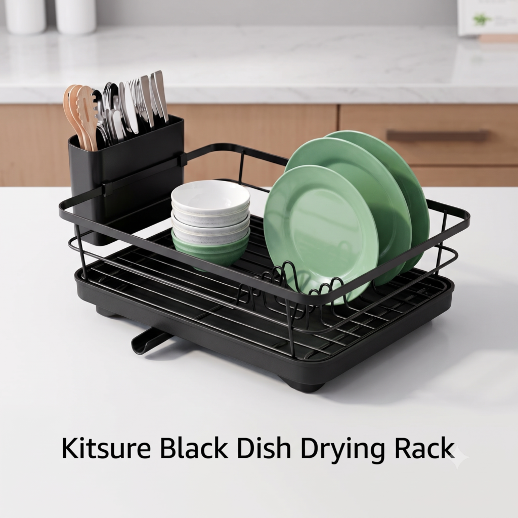 Kitsure Dish Drying Rack for Kitchen Counter, Stainless Steel Sink Organization and Storage Essentials with Cutlery Holder